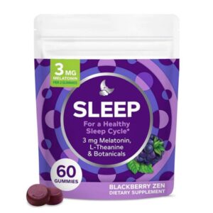 Melatonin sleep gummies 3mg with L‑Theanine and botanicals sleep support| Blackberry Zen | 60 Gummies for Healthy Sleep Cycle